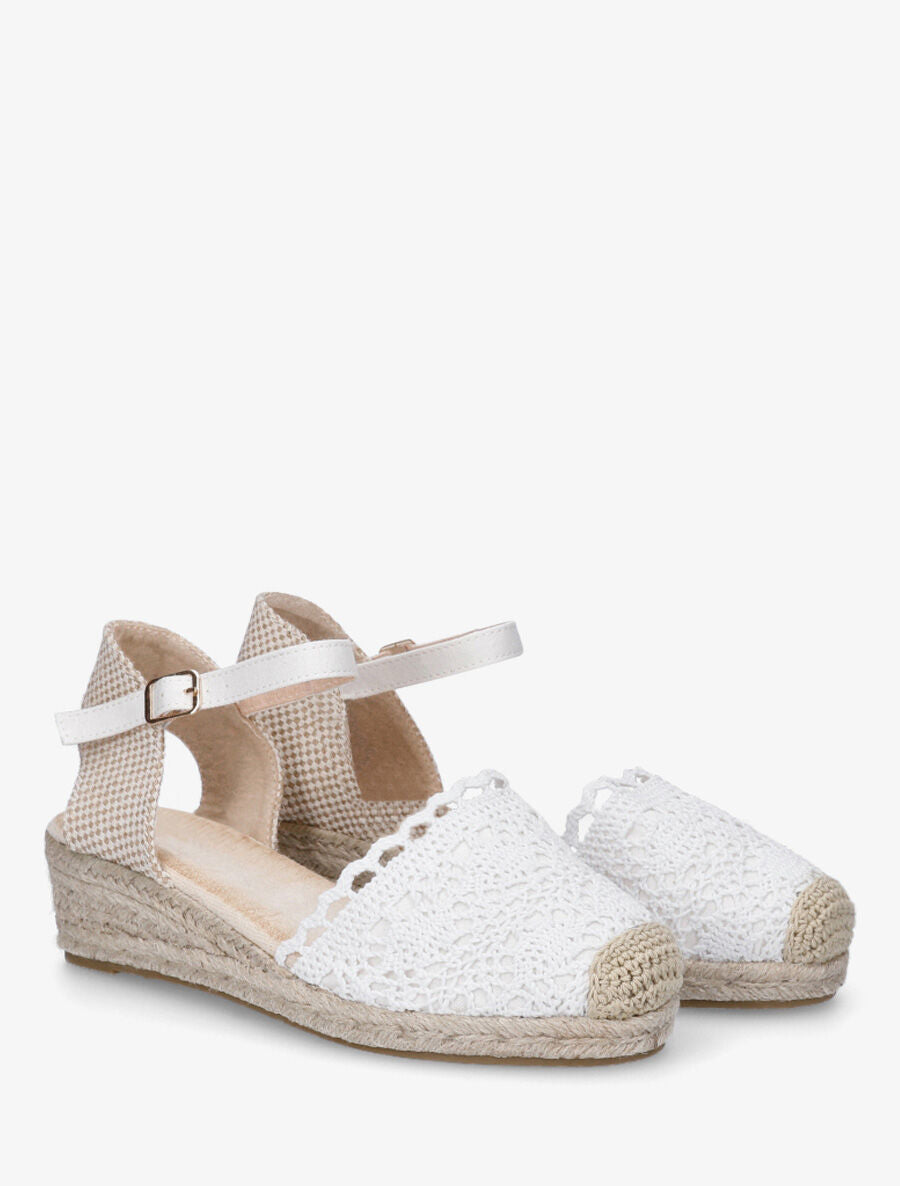 Sandales à ganse en tissu et bout en raphia - Blanc - 4