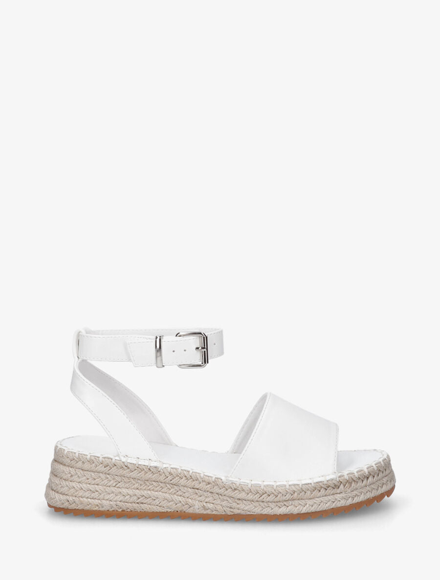 Sandales style espadrille à talon compensé - Blanc - 1