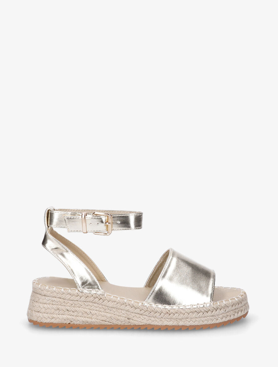 Sandales style espadrille à talon compensé - Or - 5