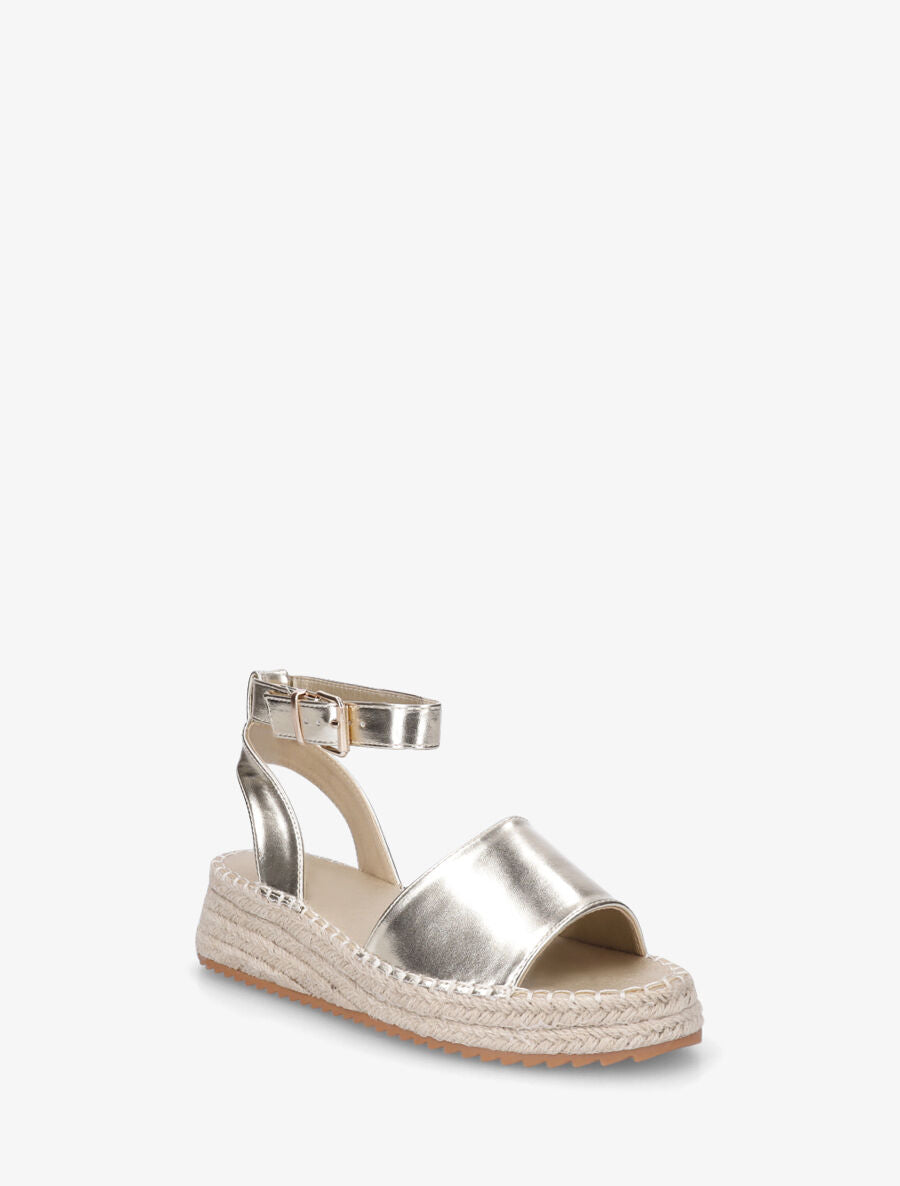 Sandales style espadrille à talon compensé - Or - 2