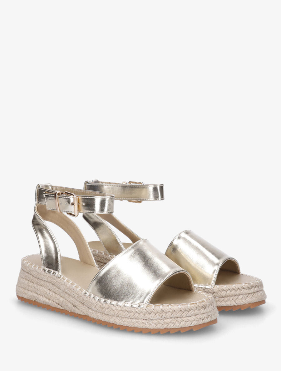 Sandales style espadrille à talon compensé - Or - 4