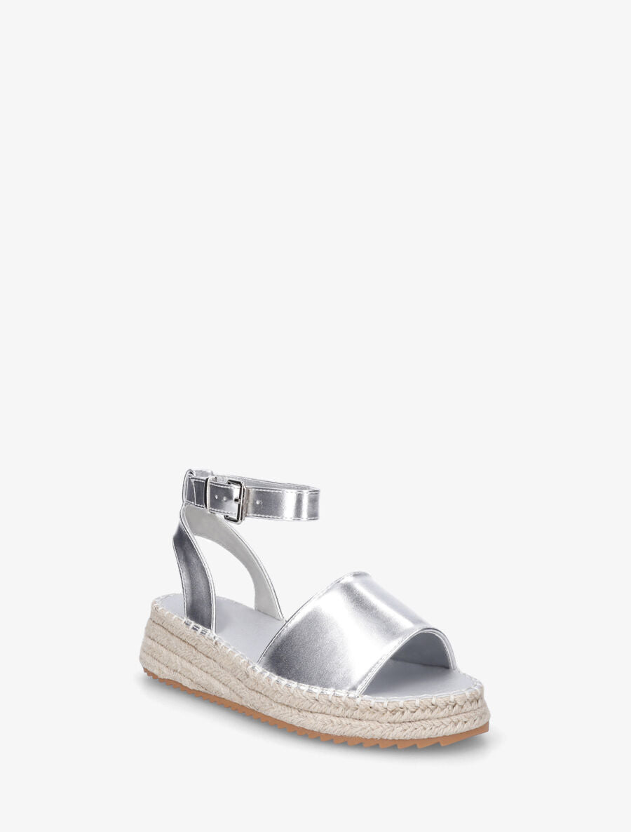 Sandales style espadrille à talon compensé - Argent - 2