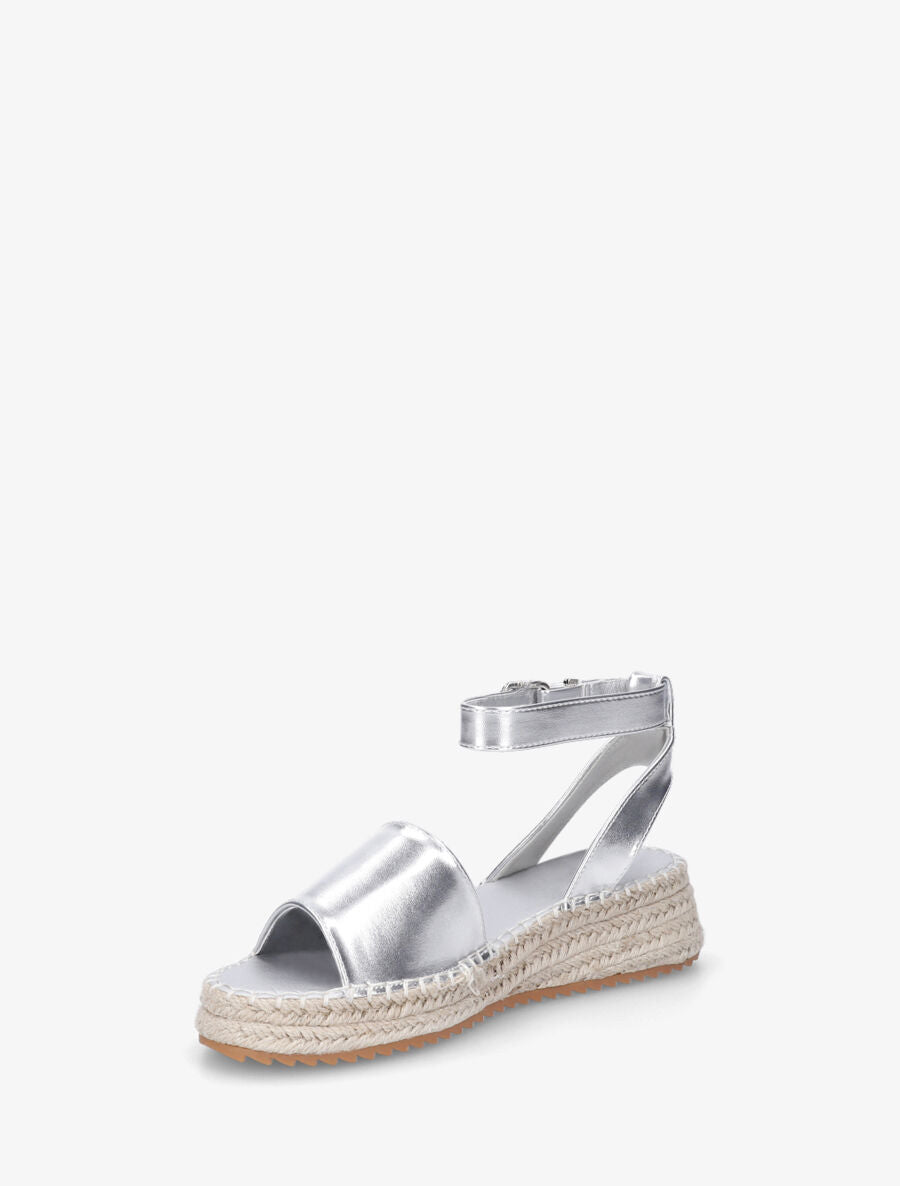 Sandales style espadrille à talon compensé - Argent - 3