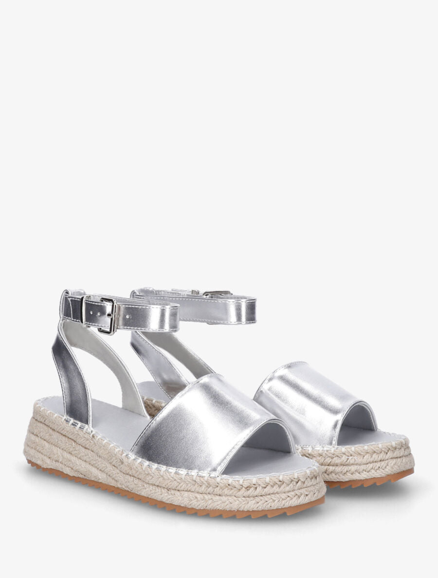 Sandales style espadrille à talon compensé - Argent - 4