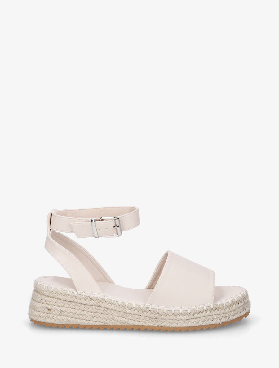 Sandales style espadrille à talon compensé - Beige - 1