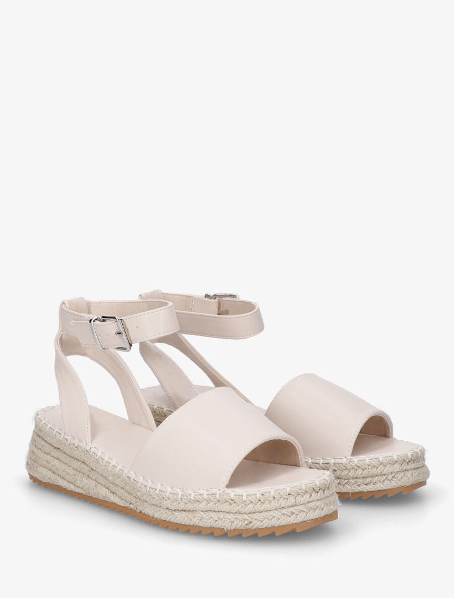 Sandales style espadrille à talon compensé - Beige - 4