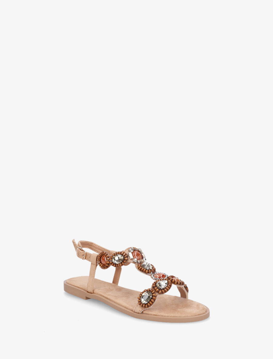 Nu-pieds à perles et pierres - Camel - 2