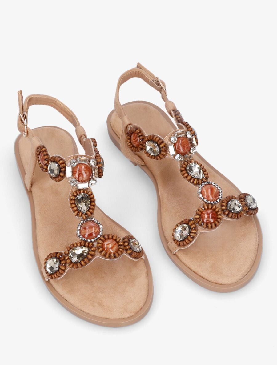 Nu-pieds à perles et pierres - Camel - 4