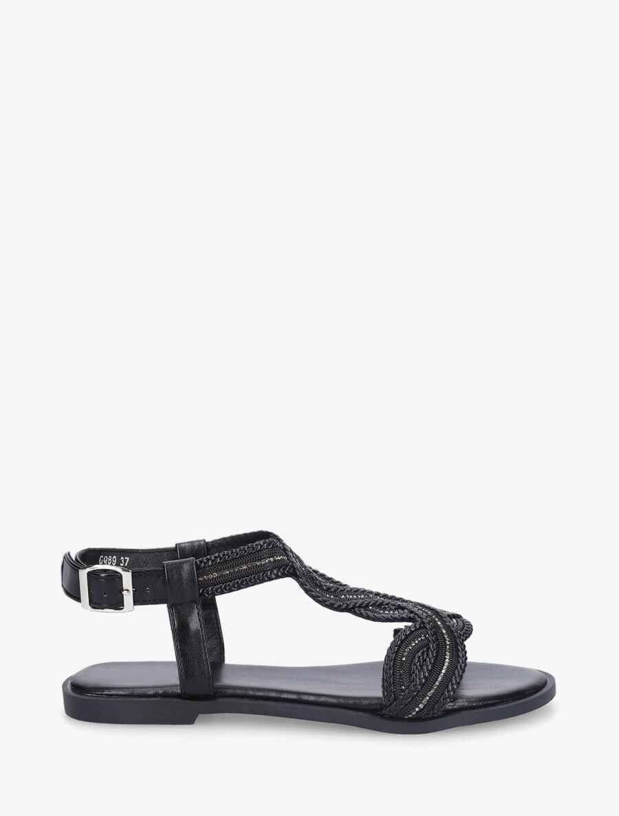 Nu-pieds torsadés à strass - Noir - 1