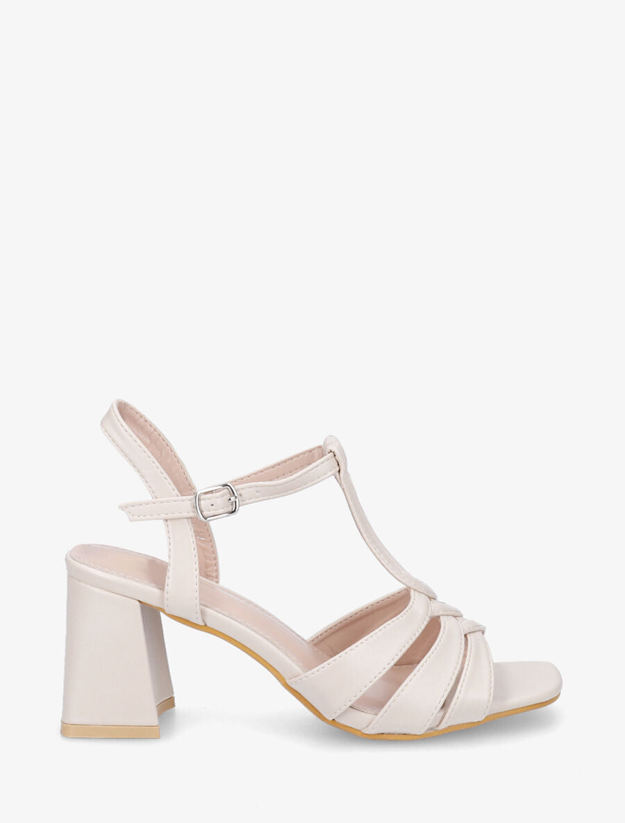 Sandales torsadées à talon carré - Beige - 1