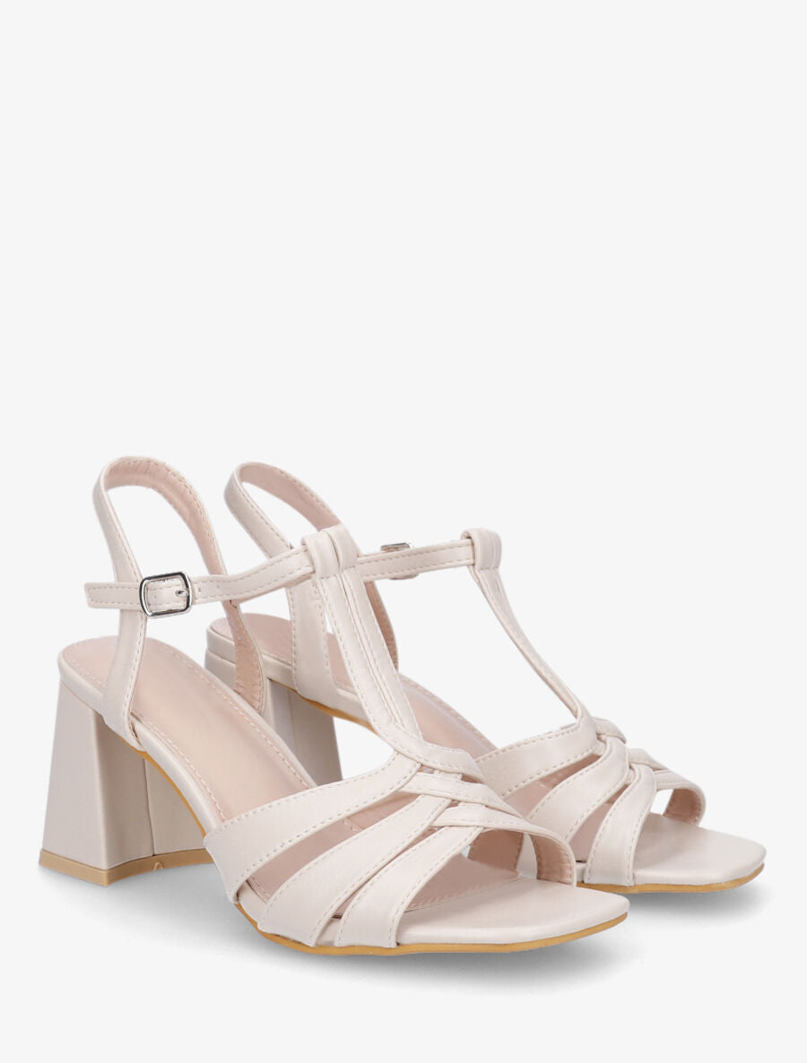 Sandales torsadées à talon carré - Beige - 4