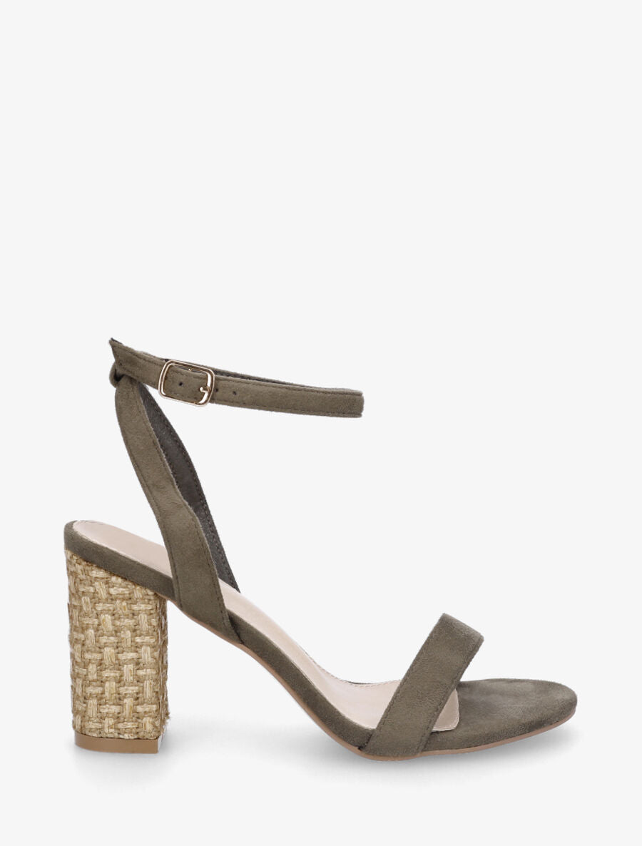 Sandales à talon bi-matière - Kaki - 2