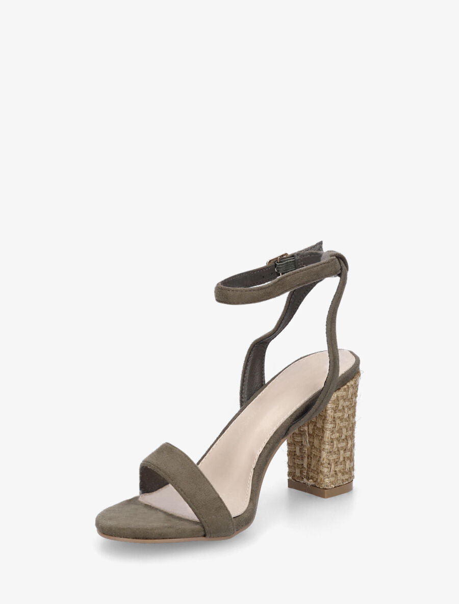 Sandales à talon bi-matière - Kaki - 4