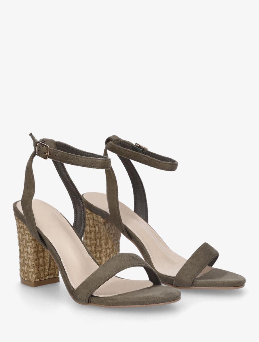 Sandales à talon bi-matière - Kaki - 5