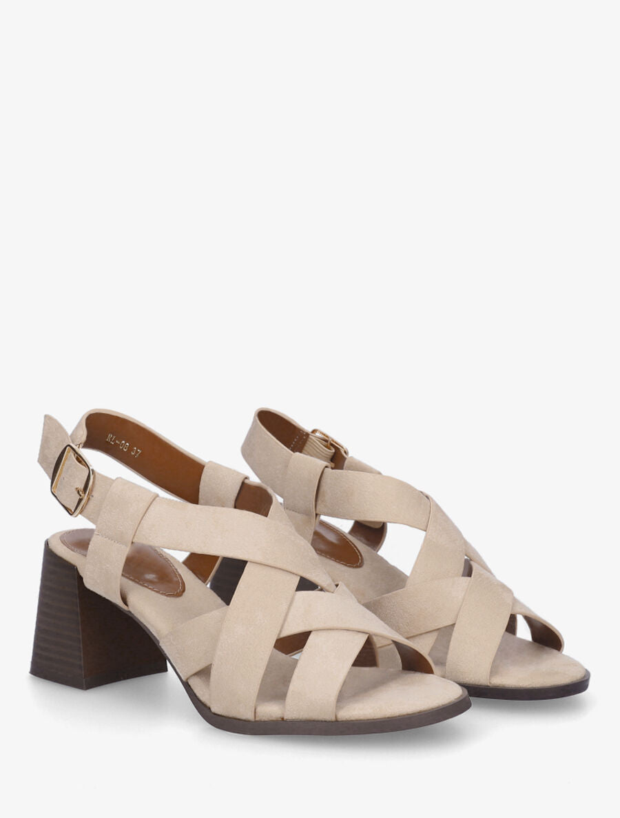 Sandales croisées en suédine - Beige - 4