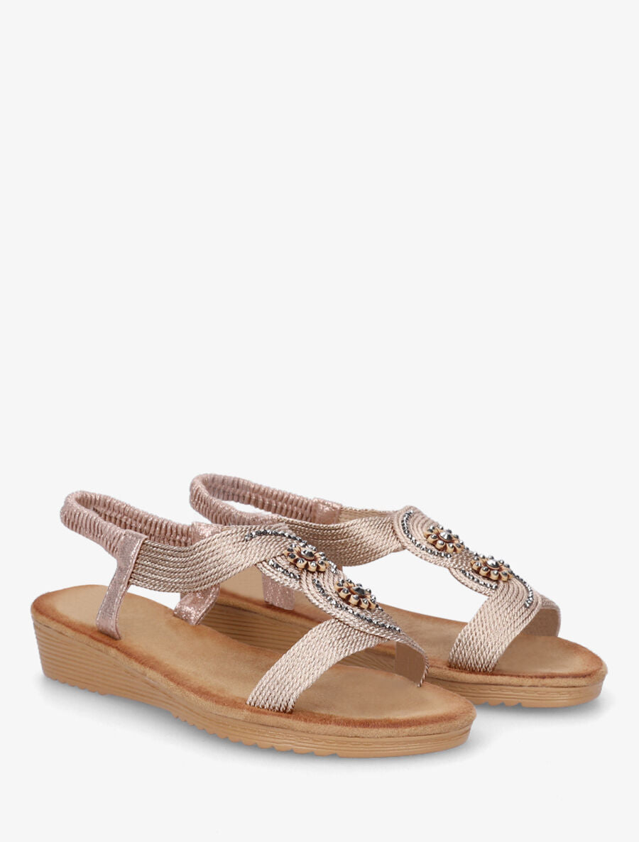 Nu-pieds style corde à strass - Rose gold - 4