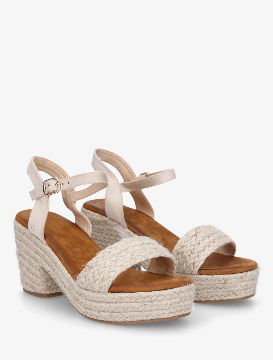 Sandales à talon en raphia et suédine - Beige - 4