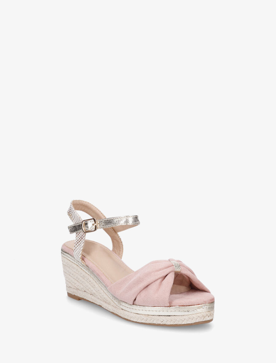 Sandales compensées en suédine style espadrille - Rose - 2