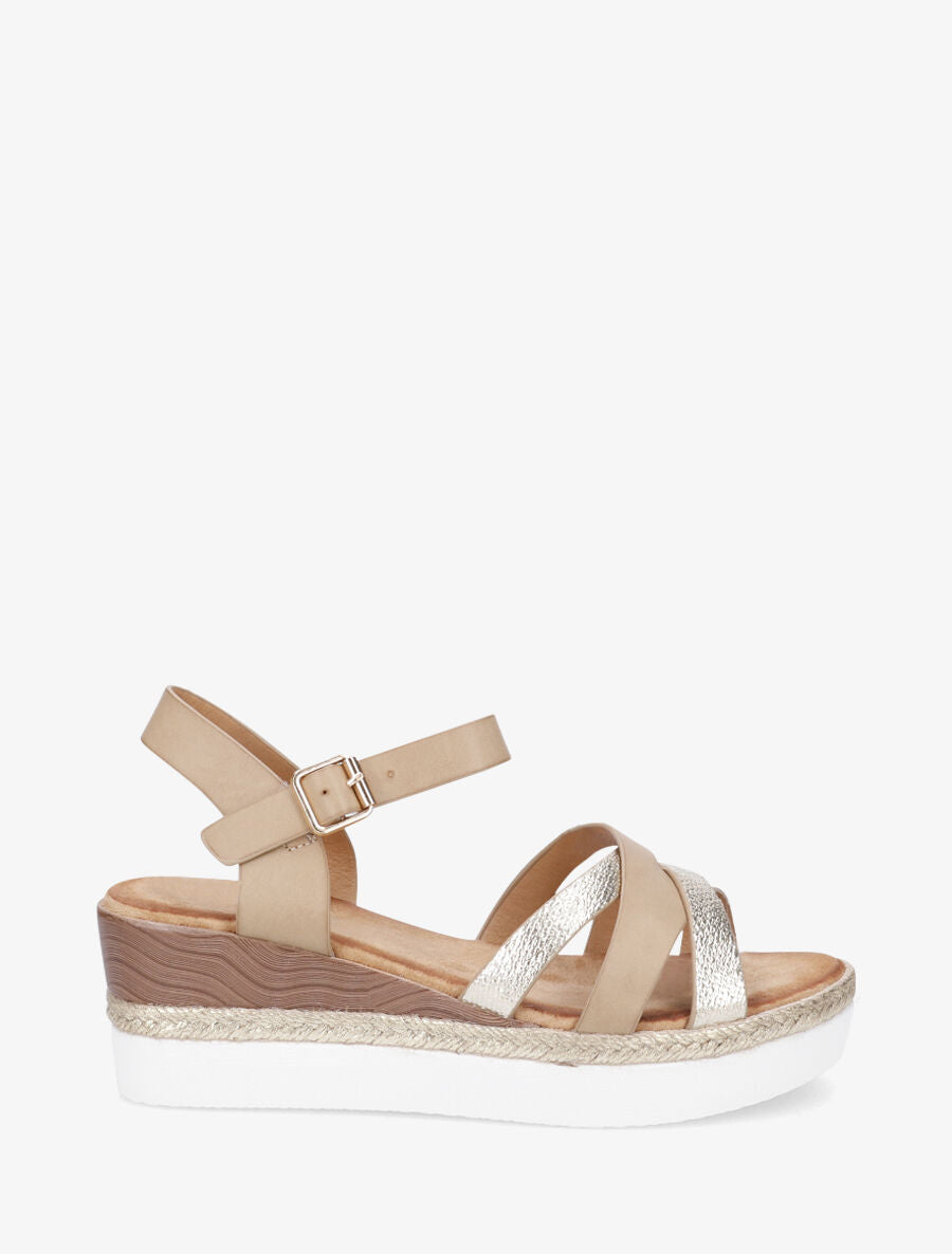 Sandales compensées croisées - Taupe - 1