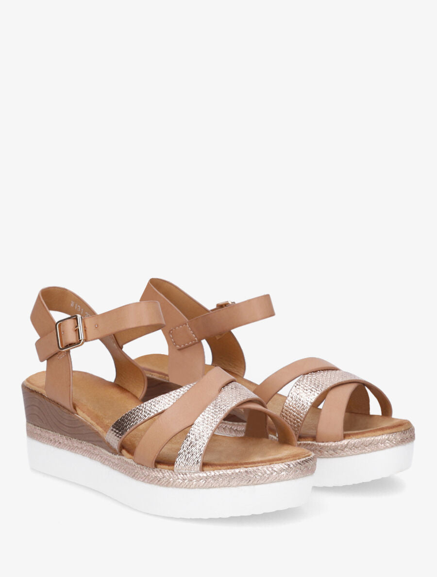 Sandales compensées croisées - Rose - 4