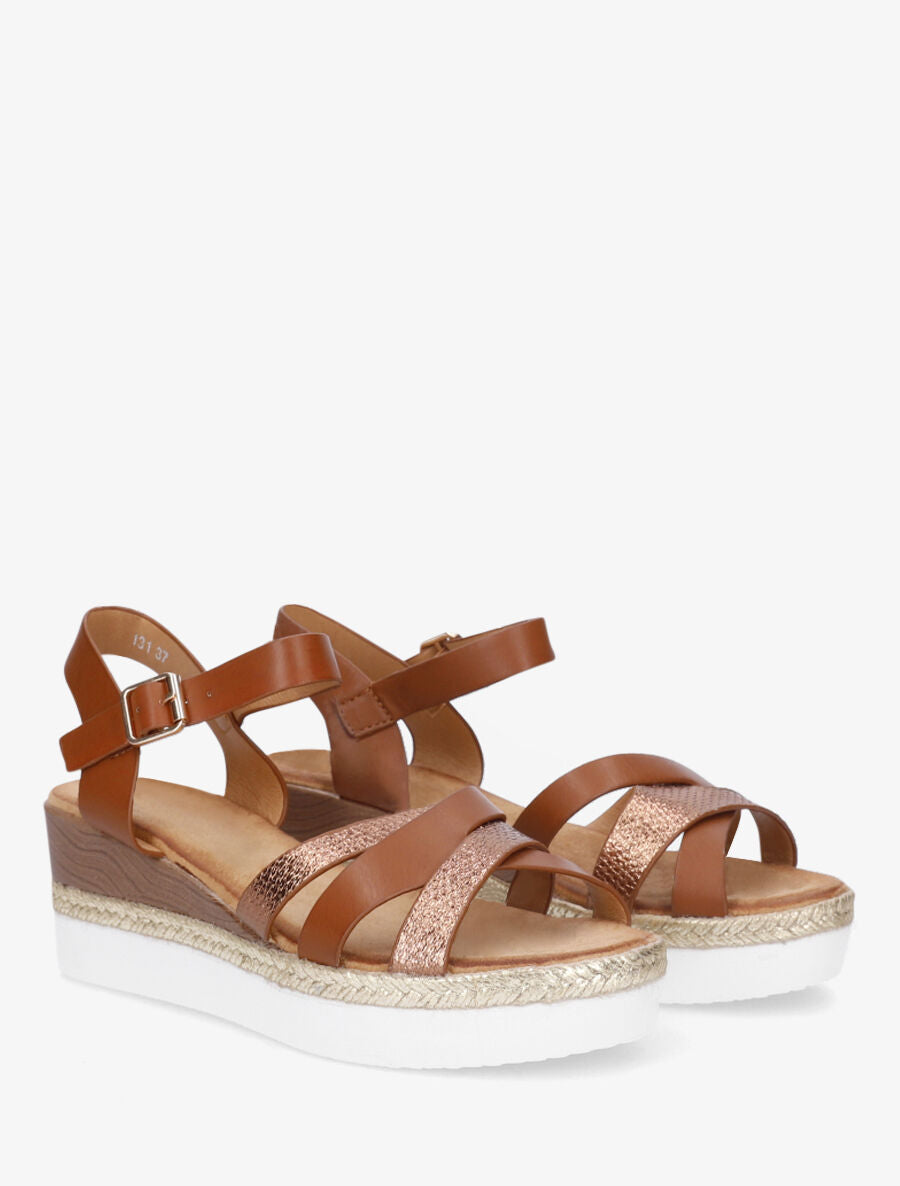 Sandales compensées croisées - Camel - 4