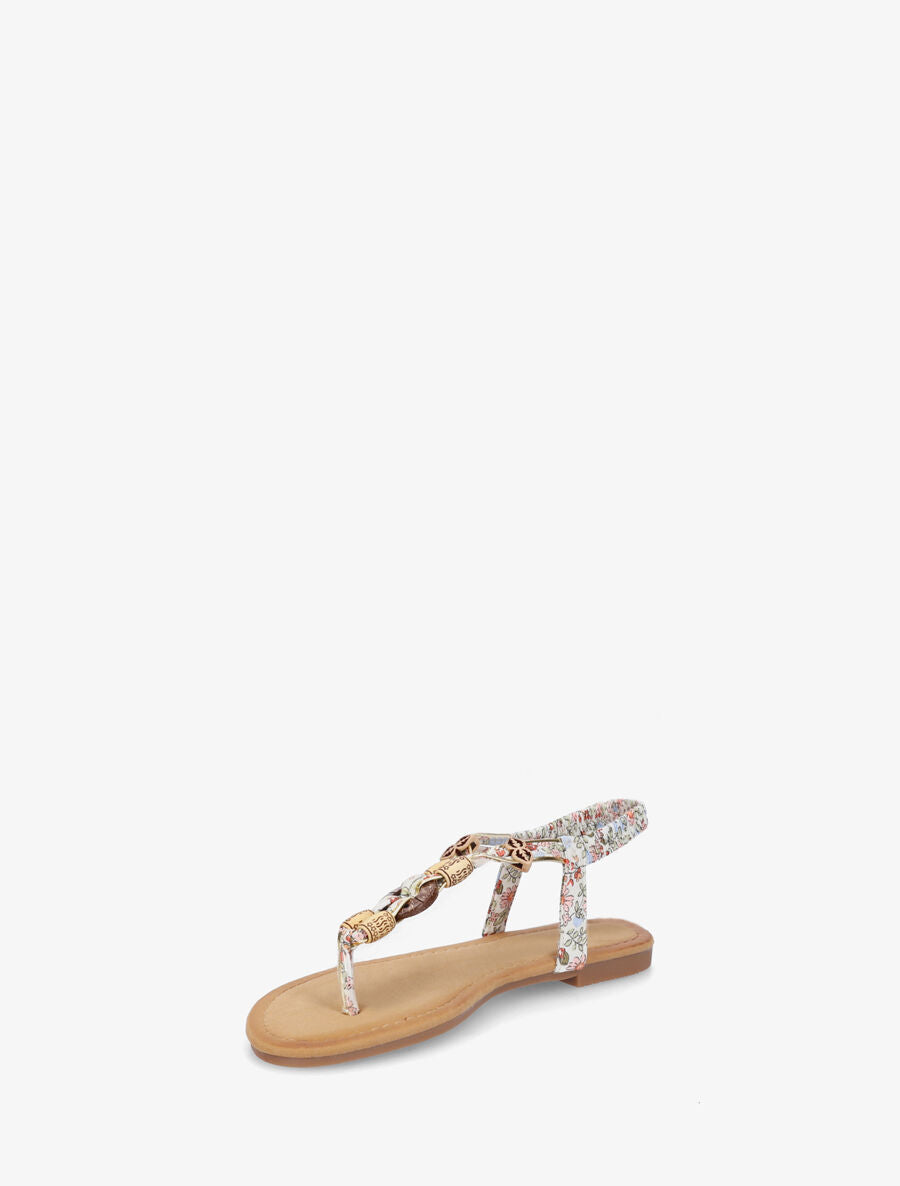 Nu-pieds imprimé fleuri et perles en bois - Blanc - 3