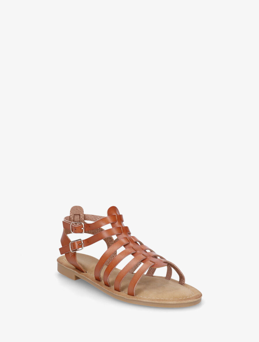 Nu-pieds à double boucles style spartiates - Camel - 2