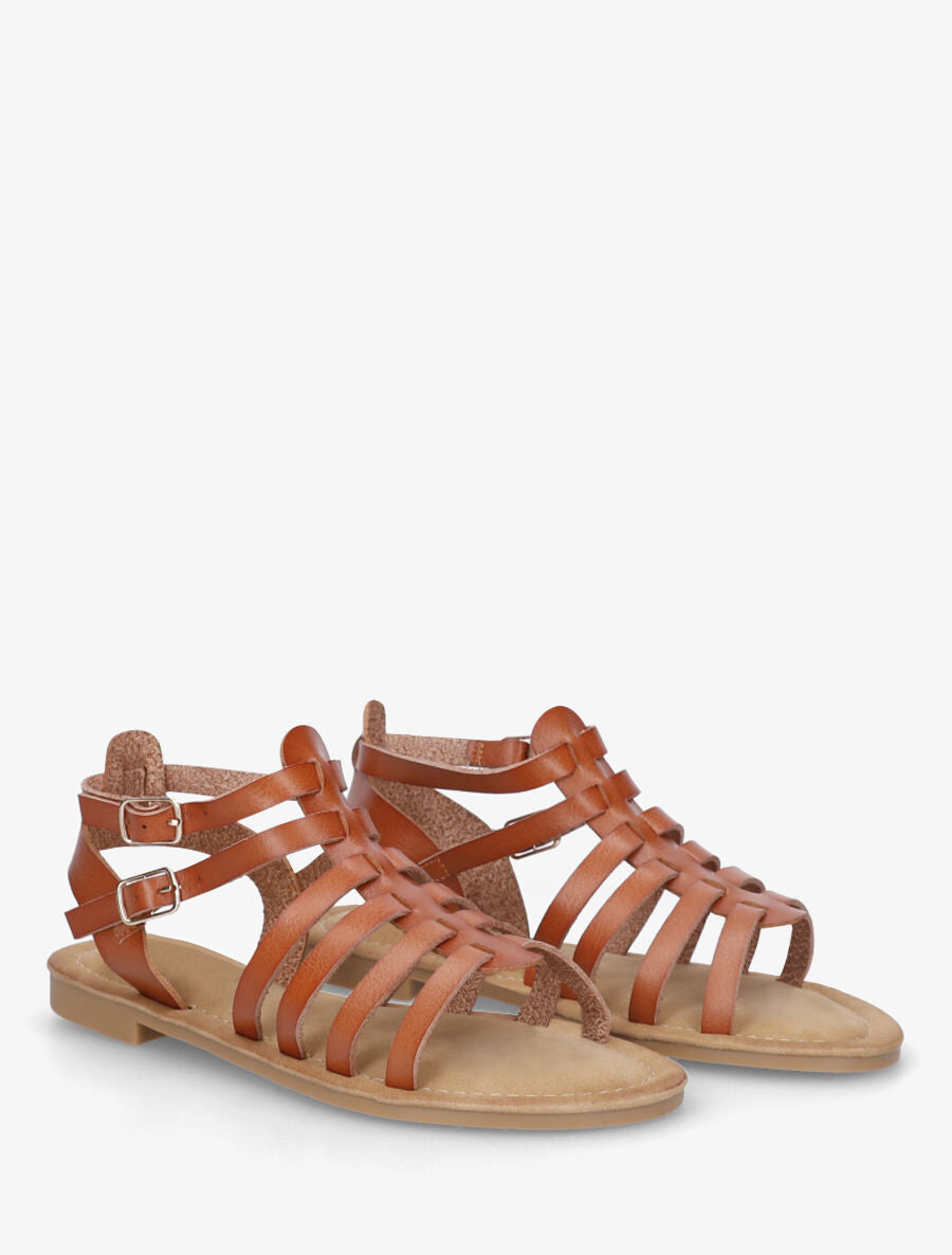 Nu-pieds à double boucles style spartiates - Camel - 4