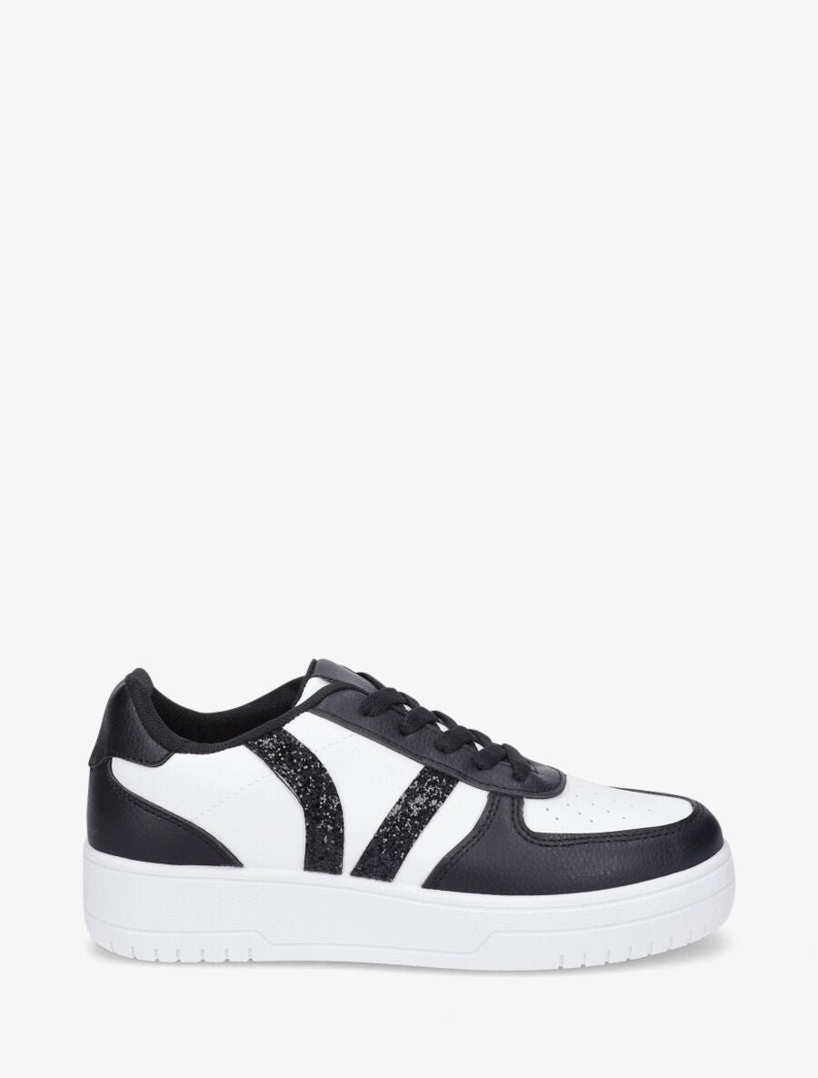 Sneakers à lacets et bandes à paillettes - Noir - 5