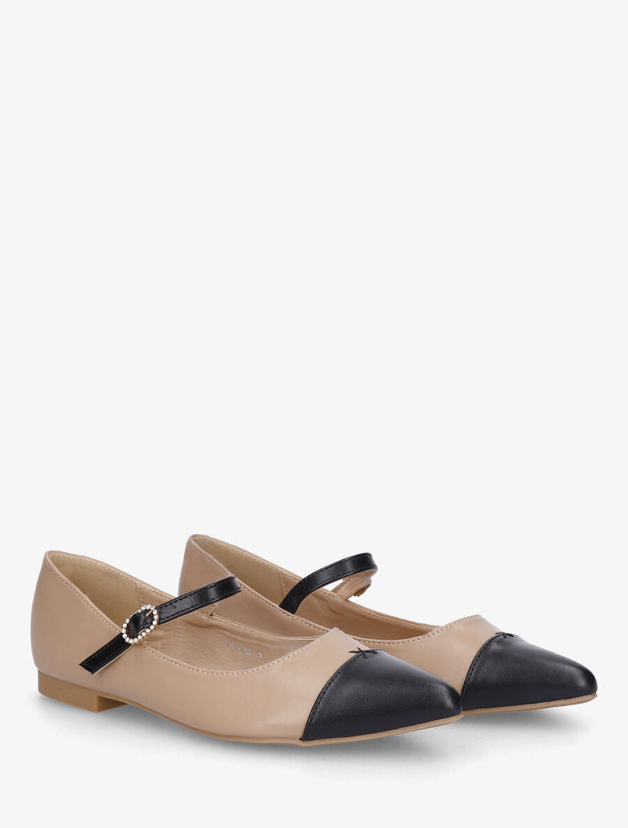 Ballerines en simili à boucle strassée - Beige - 4