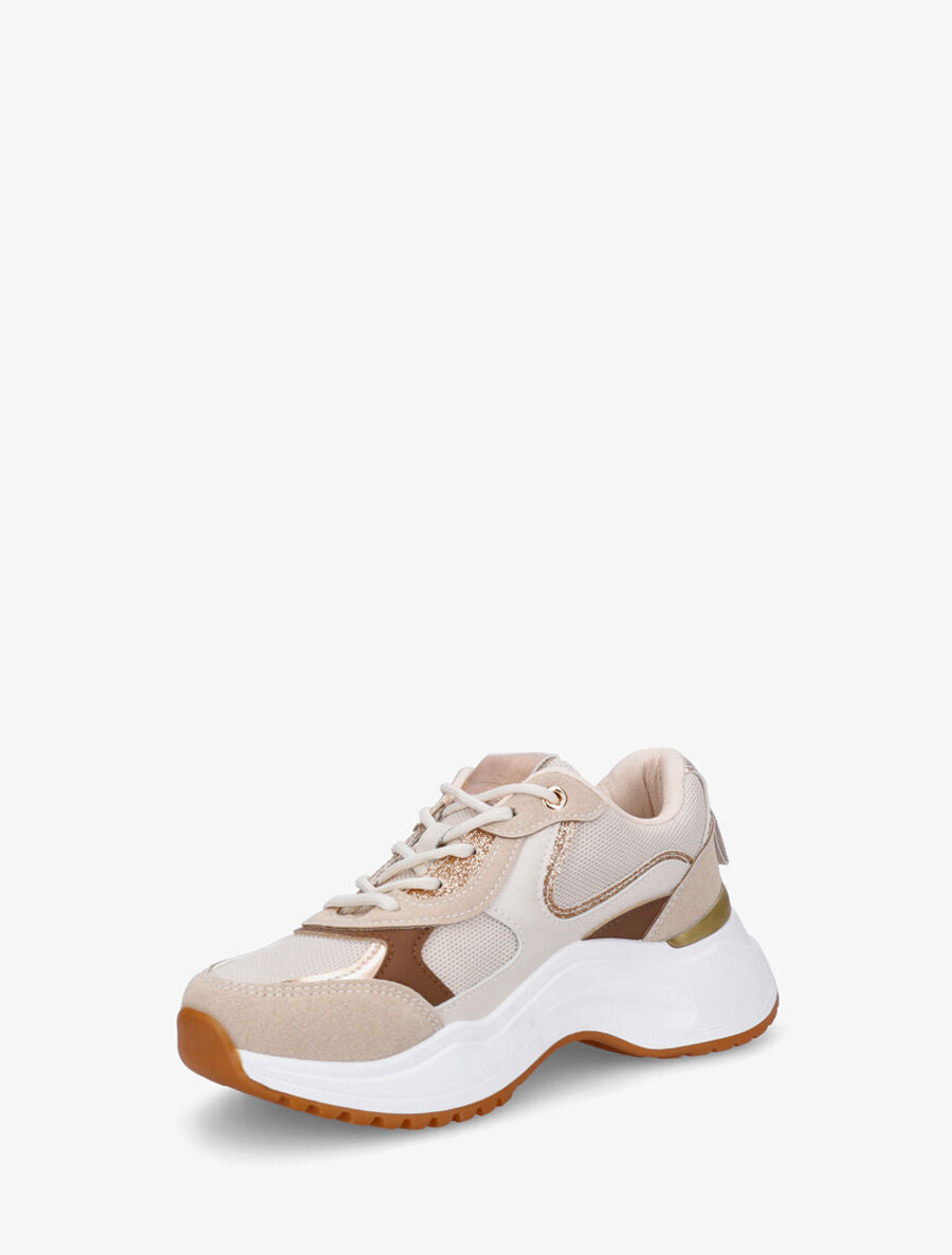Baskets bimatière à contrefort nacré - Taupe - 3