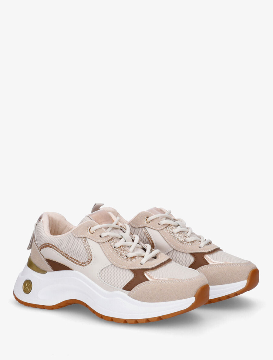 Baskets bimatière à contrefort nacré - Taupe - 4