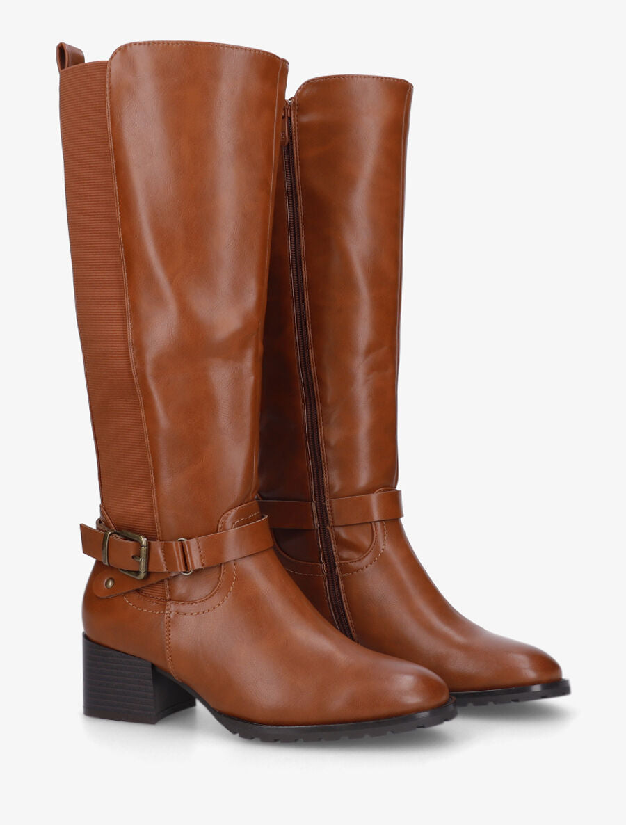Bottes élastiquées en simili - Camel - 4