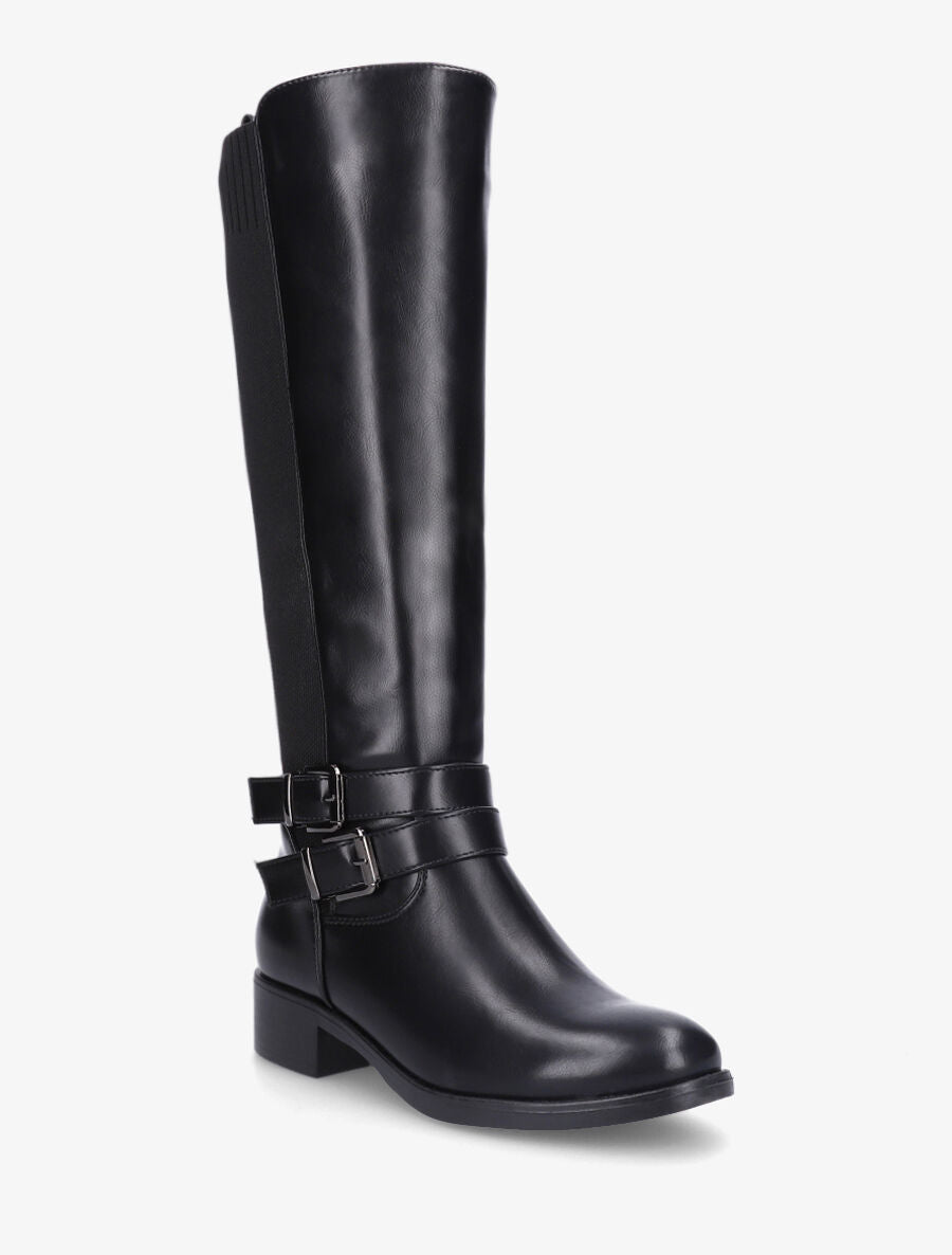 Bottes à talon en simili et tissu - Noir - 2