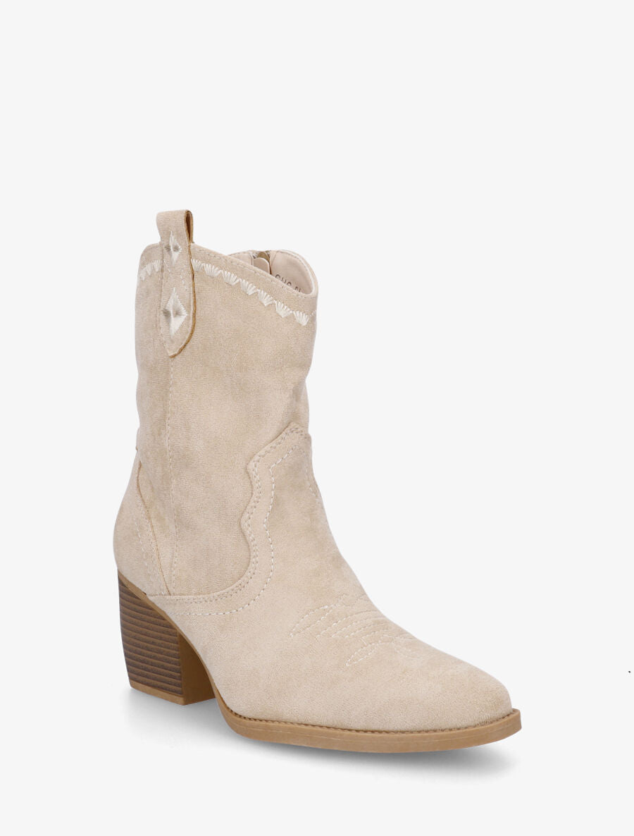 Bottines santiags à talon bottier - Beige - 2