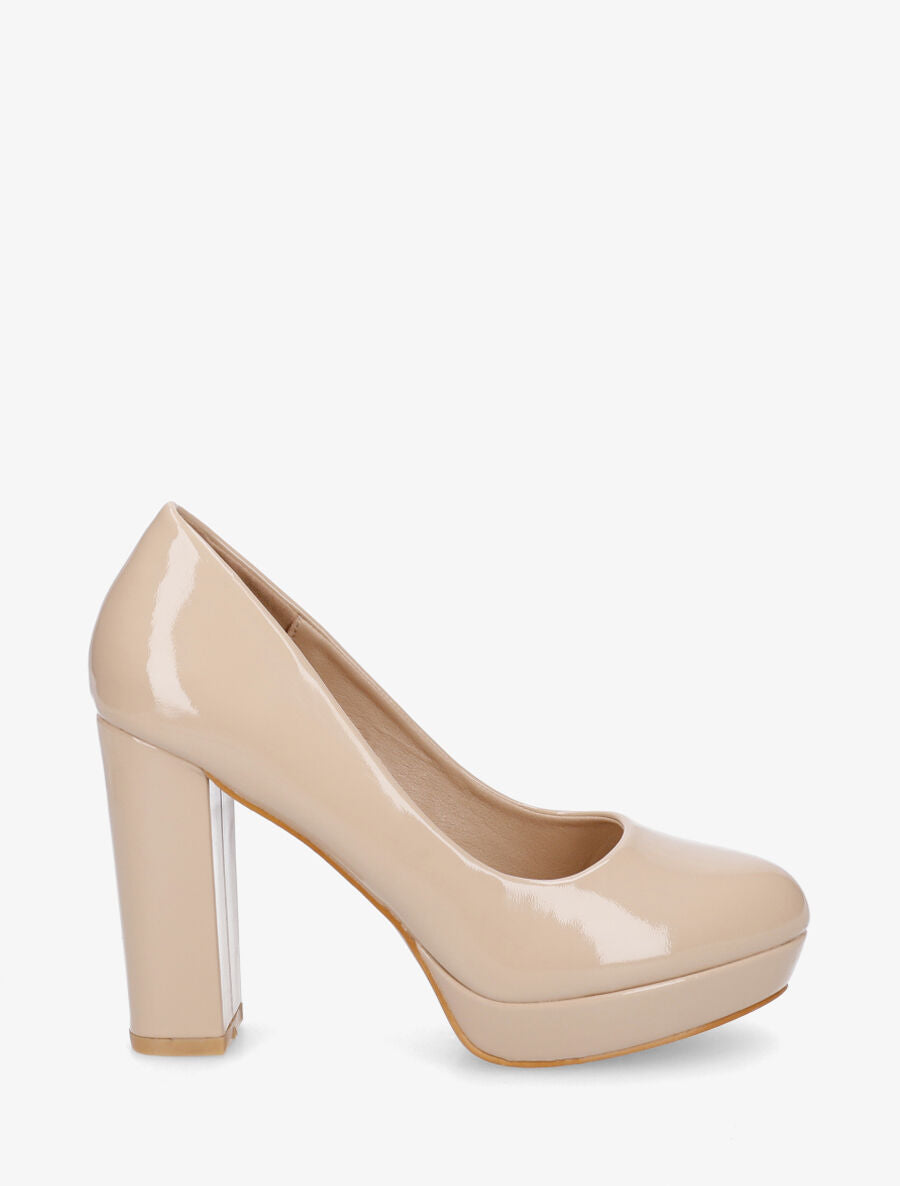 Escarpins vernis à talon épais - Beige - 1