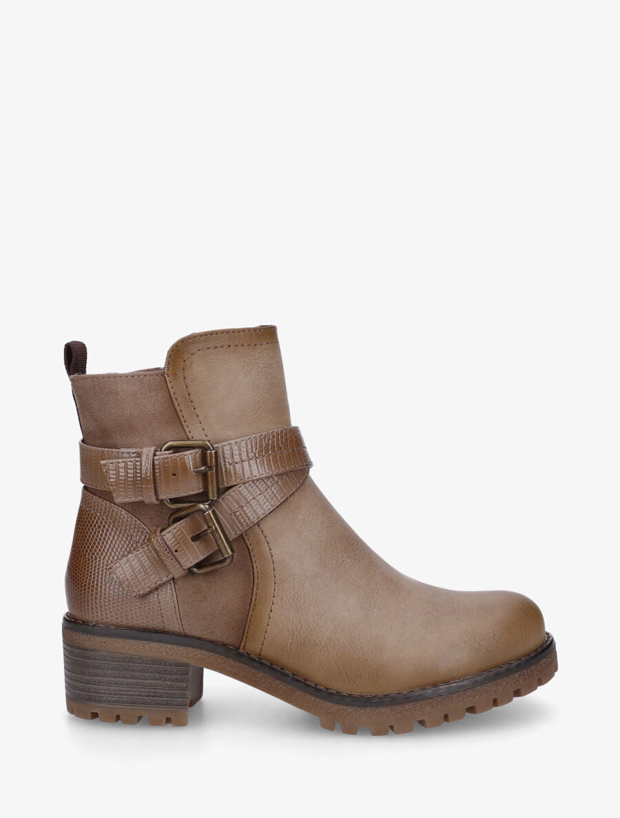 Bottines bimatière à ceinturons - Taupe - 1