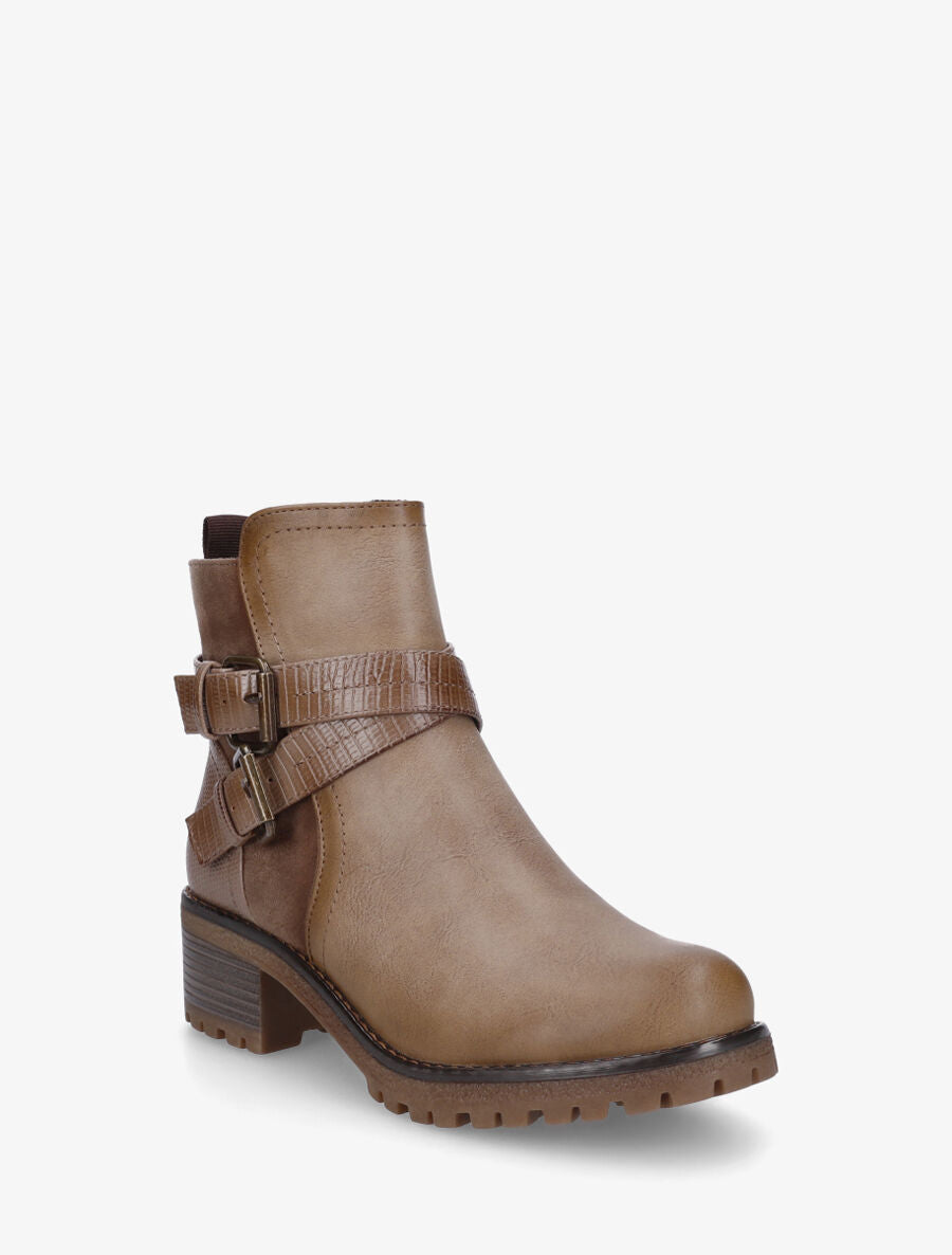 Bottines bimatière à ceinturons - Taupe - 2