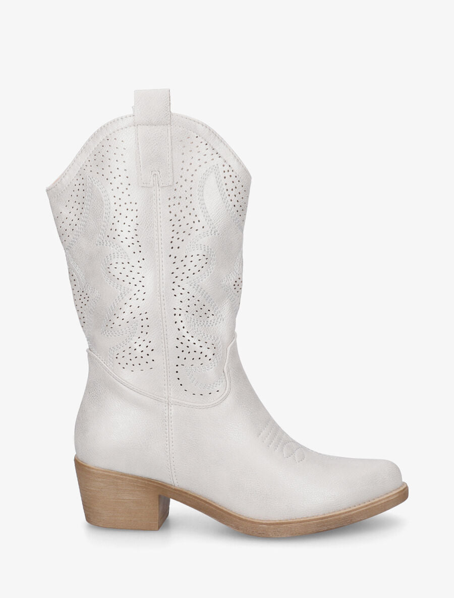 Bottines en simili ajourées style santiags - Argent - 1