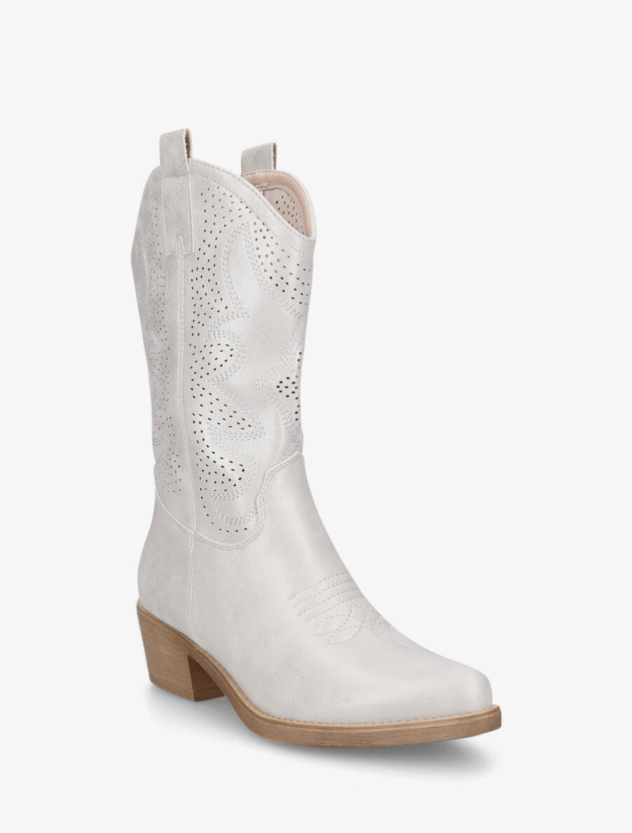 Bottines en simili ajourées style santiags - Argent - 2