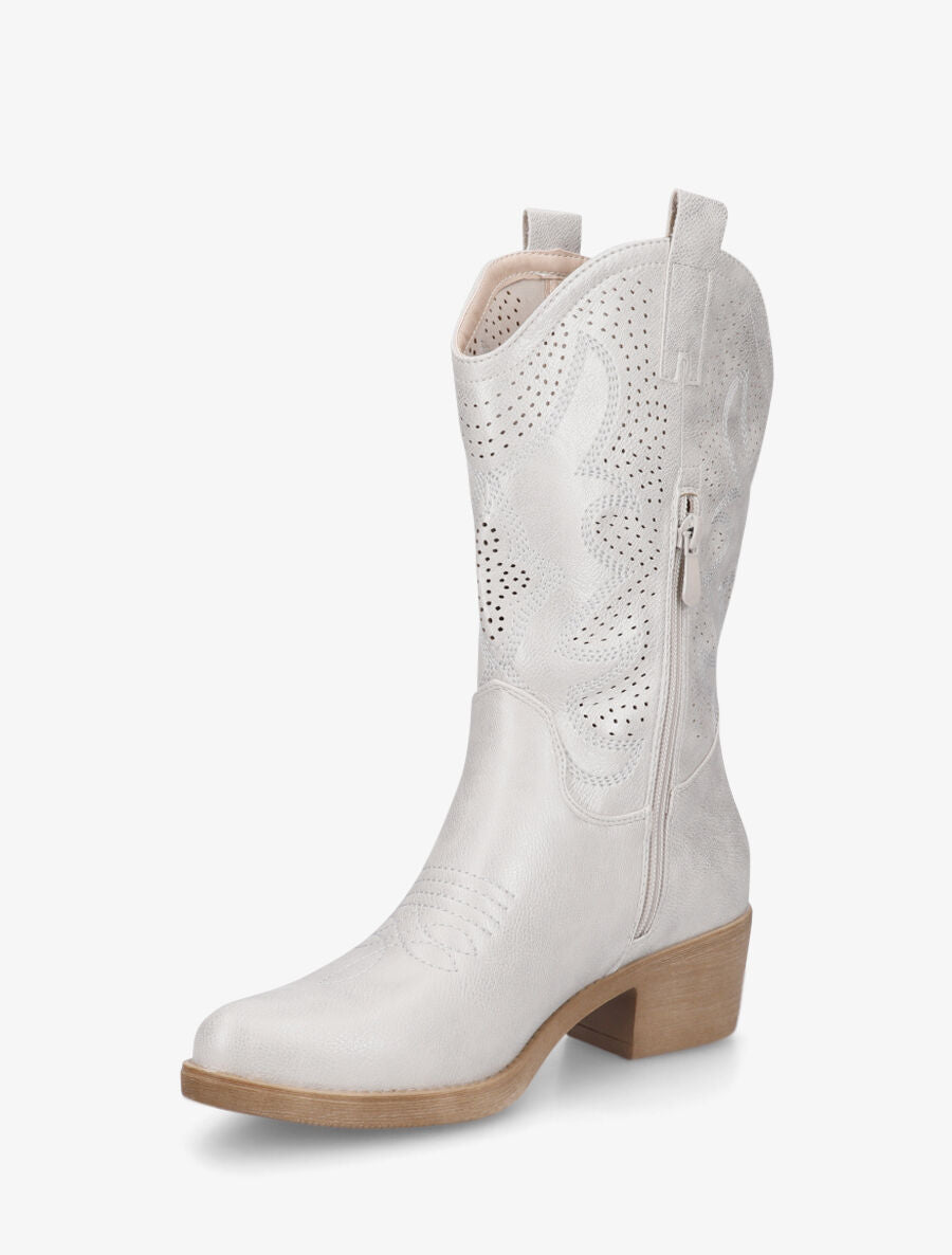 Bottines en simili ajourées style santiags - Argent - 3