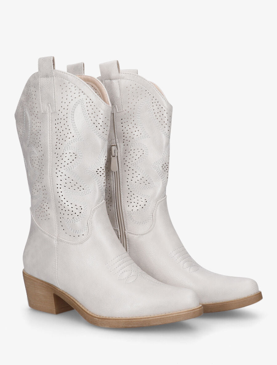 Bottines en simili ajourées style santiags - Argent - 4