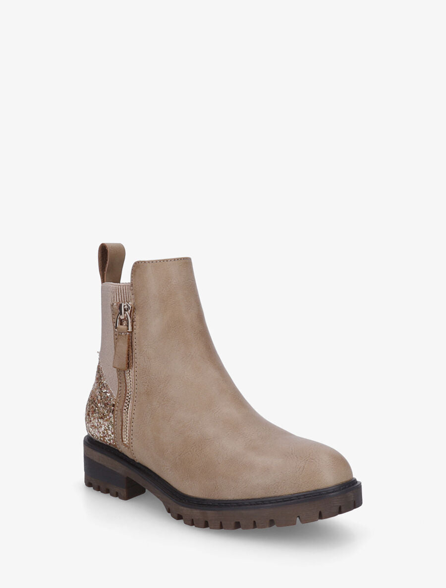 Bottines en simili à contrefort pailleté et zip - Taupe - 2