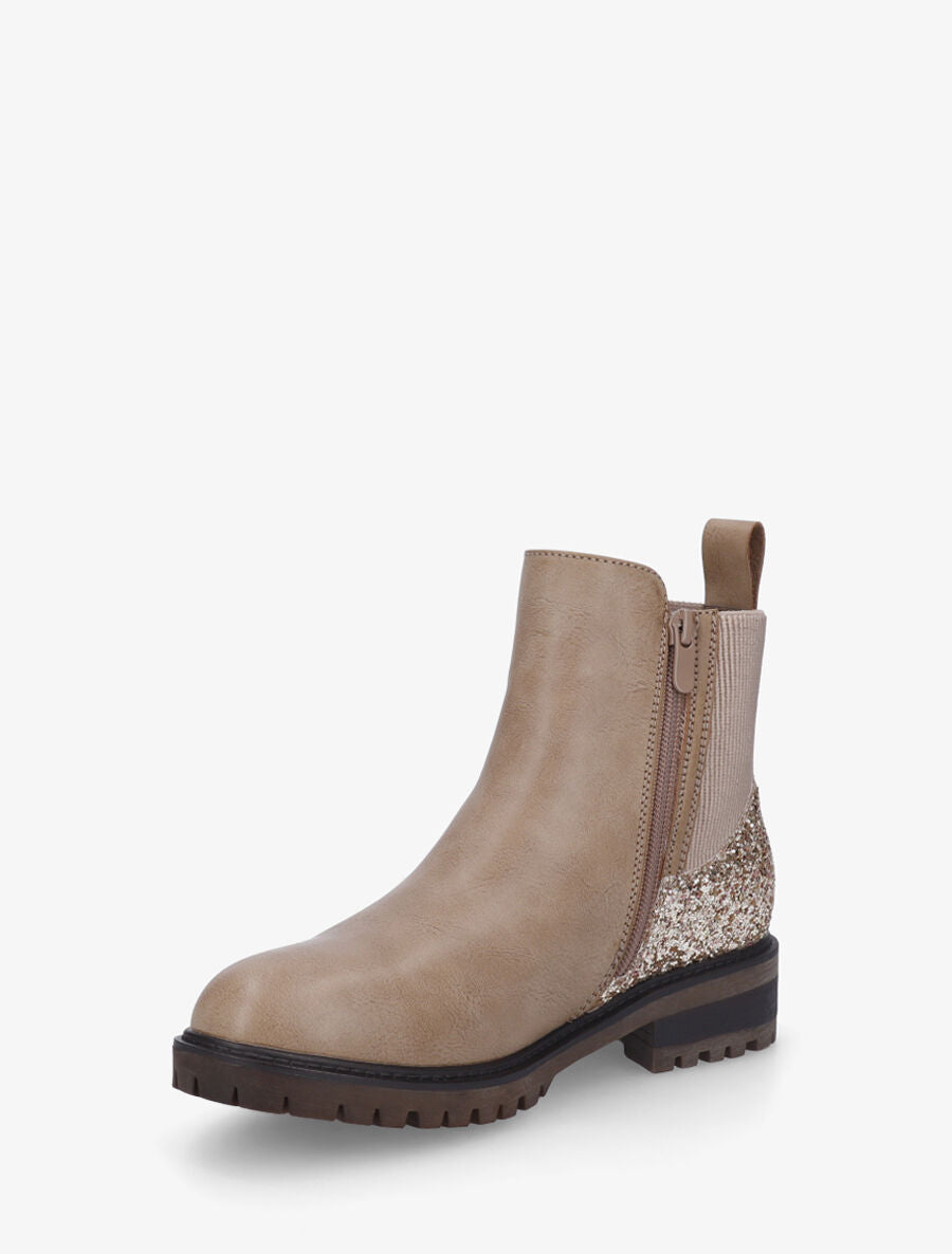 Bottines en simili à contrefort pailleté et zip - Taupe - 3