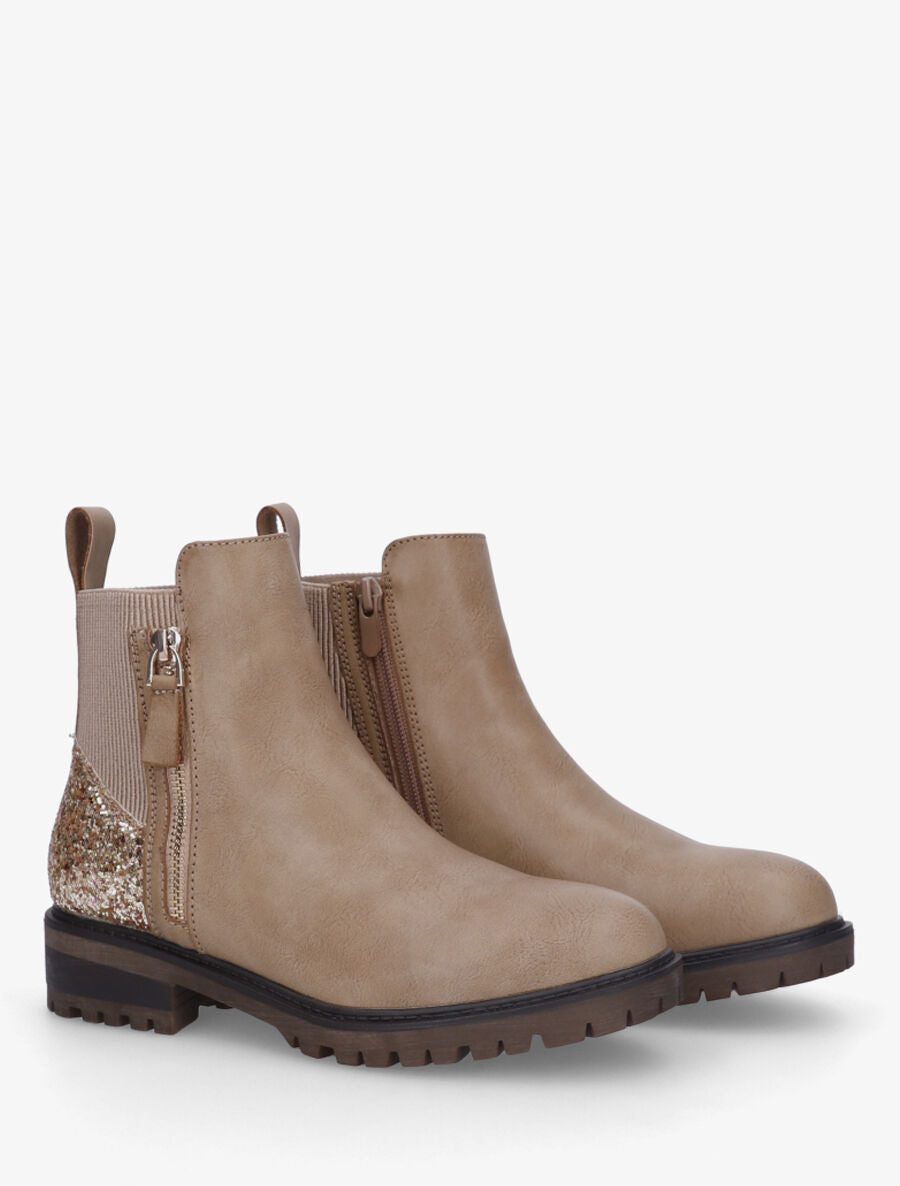 Bottines en simili à contrefort pailleté et zip - Taupe - 4