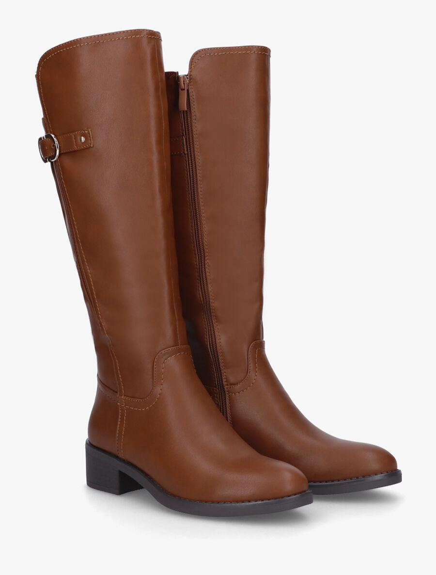 Bottes unies élastiquées à talon - Camel - 4