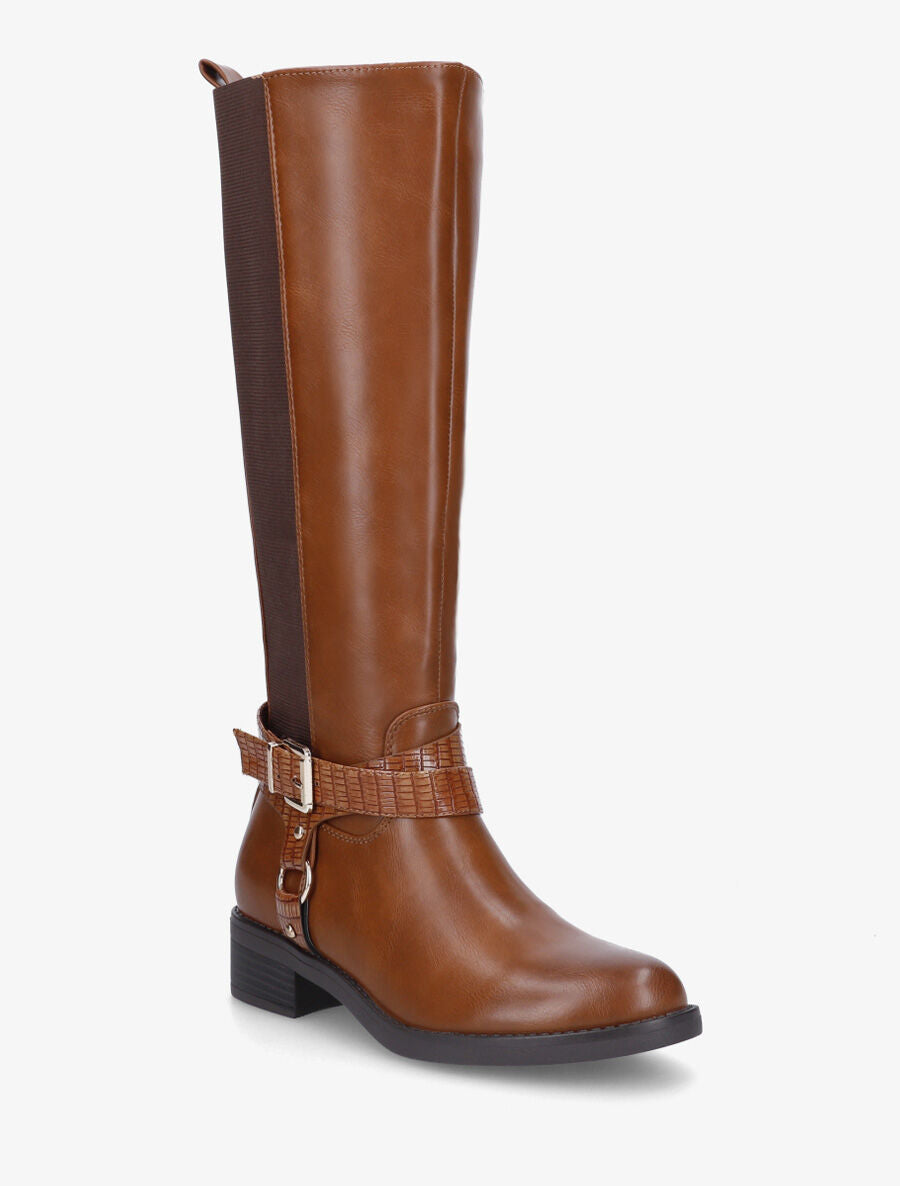 Bottes élastiquées à détail effet croco - Camel - 2
