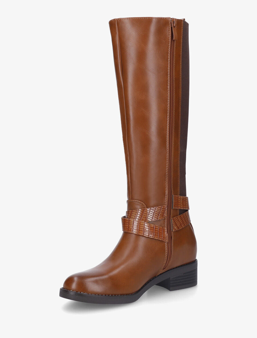Bottes élastiquées à détail effet croco - Camel - 3