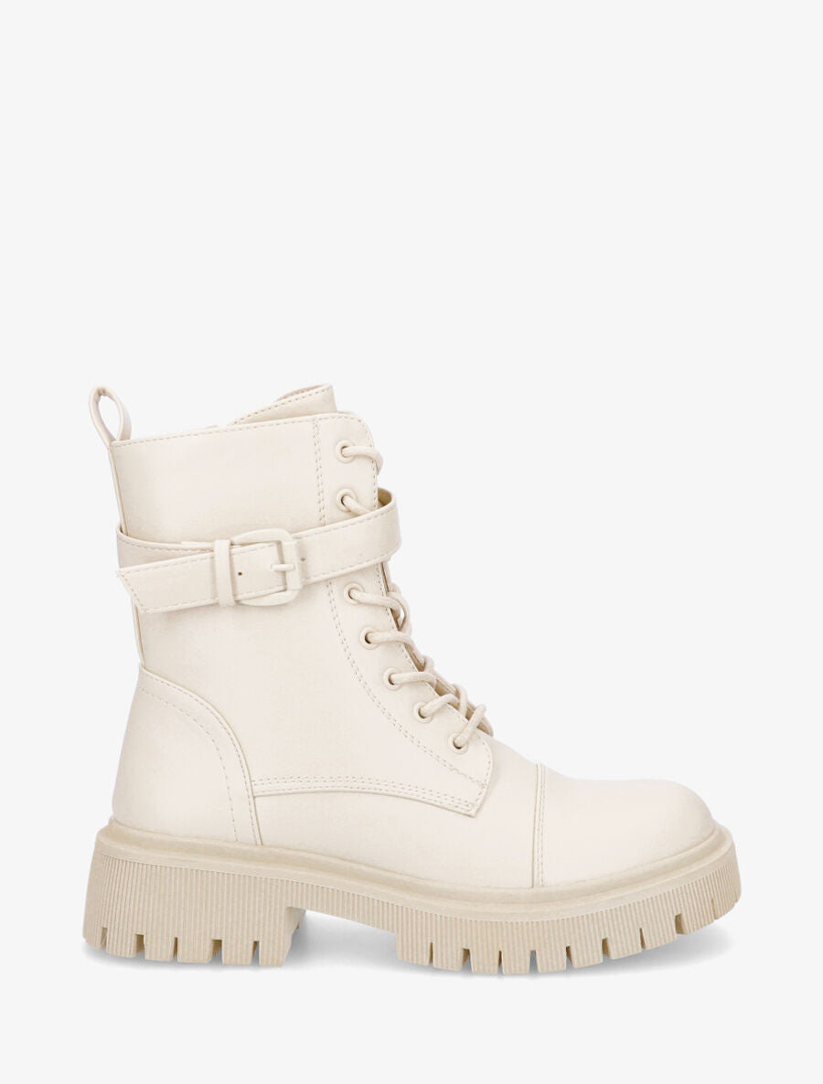 Bottines montantes à semelle et talon striés - Crème - 5