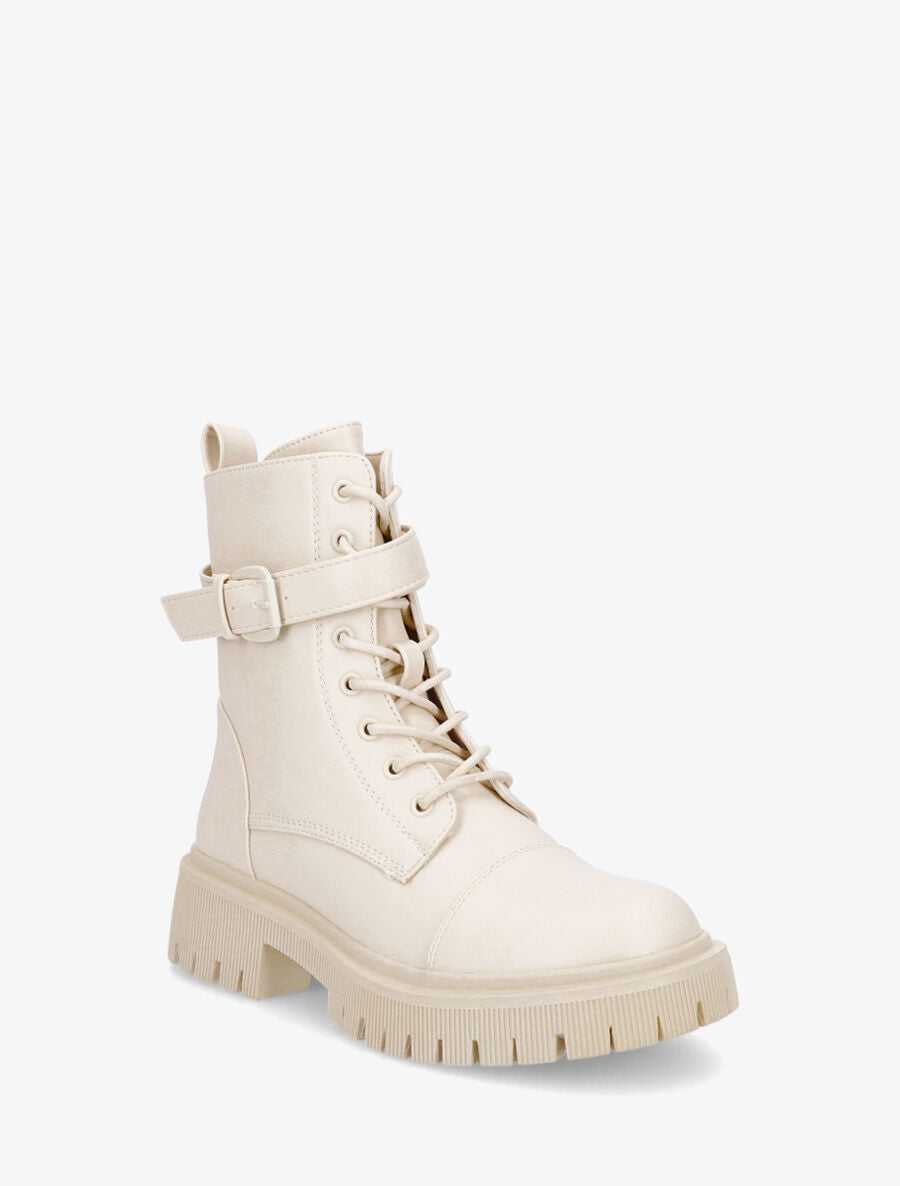 Bottines montantes à semelle et talon striés - Crème - 2